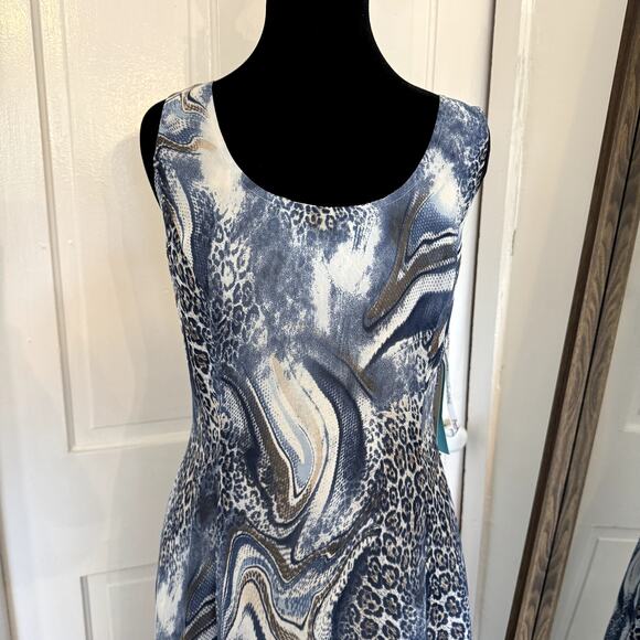 Never Worn Vintage Deadstock Y2K Leopard Blue Joseph Ribkoff Dress Size 14 - Picture 3 of 7
